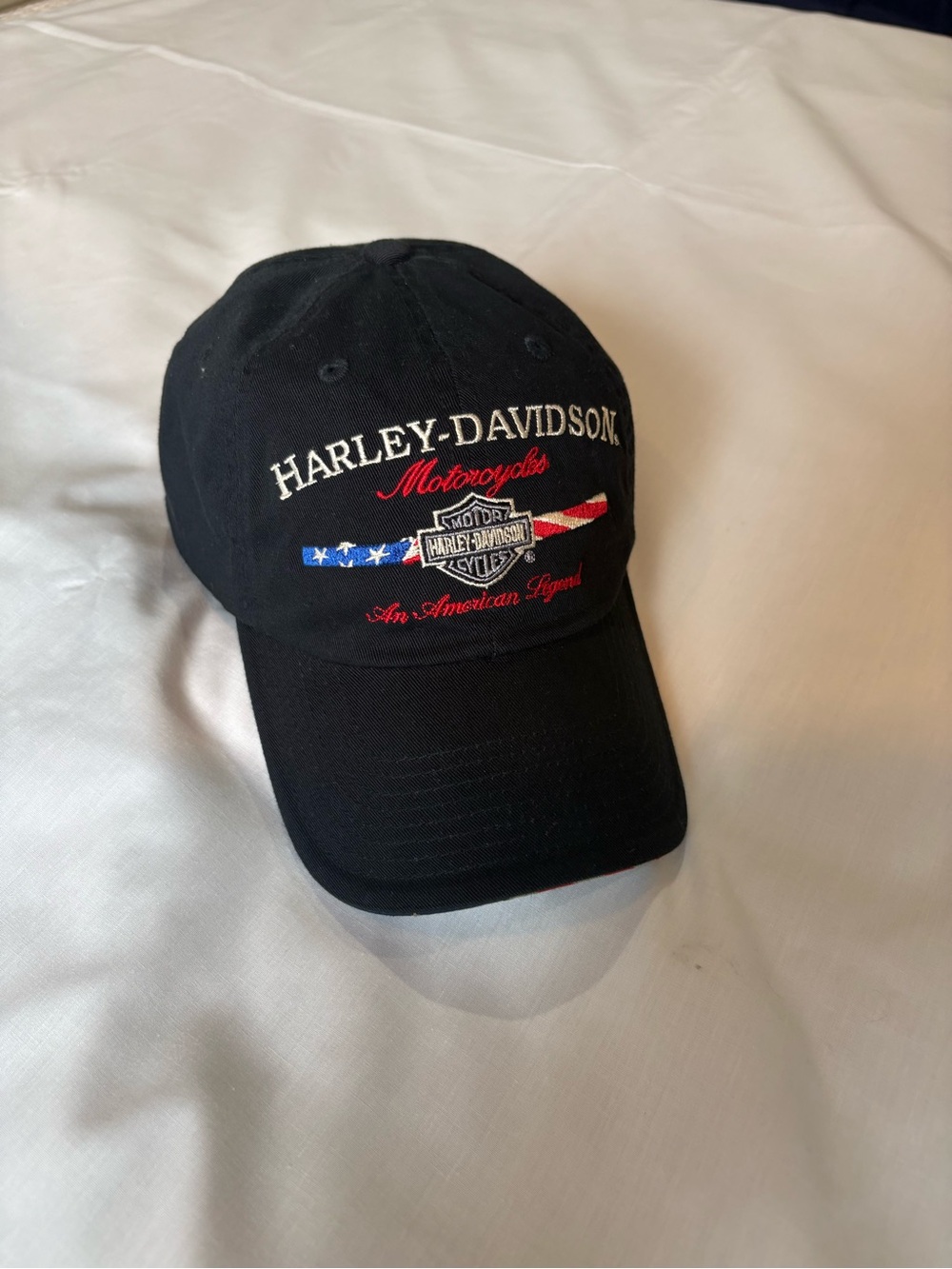 Harley-Davidson Black Baseball Cap with Red, White & Blue Flag Accent